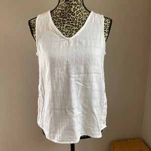 Linen Sigrid Olsen White Cotton Sleeveless V Neck Top
